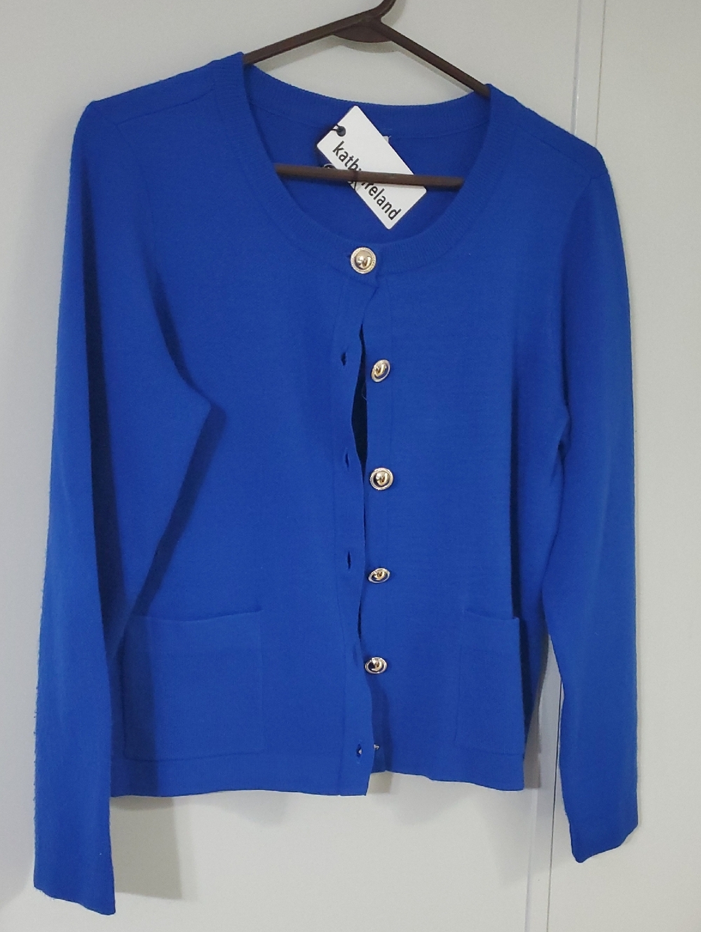kathy ireland Royal Blue Cardigan with Gold Buttons